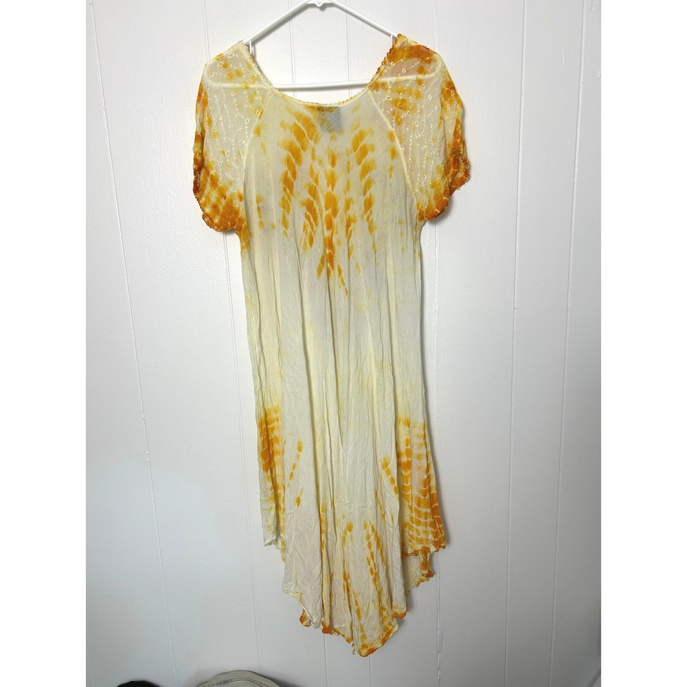 NF Free size Dress Womens Orange Tie Dye Embroidered Boho whimsy festival summer - Picture 2 of 9